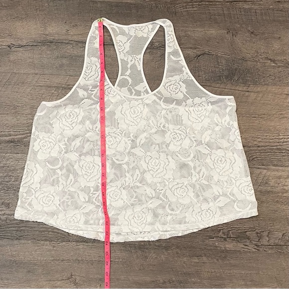 White See Through Rose Lace Athletic Crop Tank - Picture 5 of 7